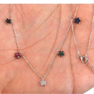 5 Star Solid .925 Sterling silver gemstone necklace 13"